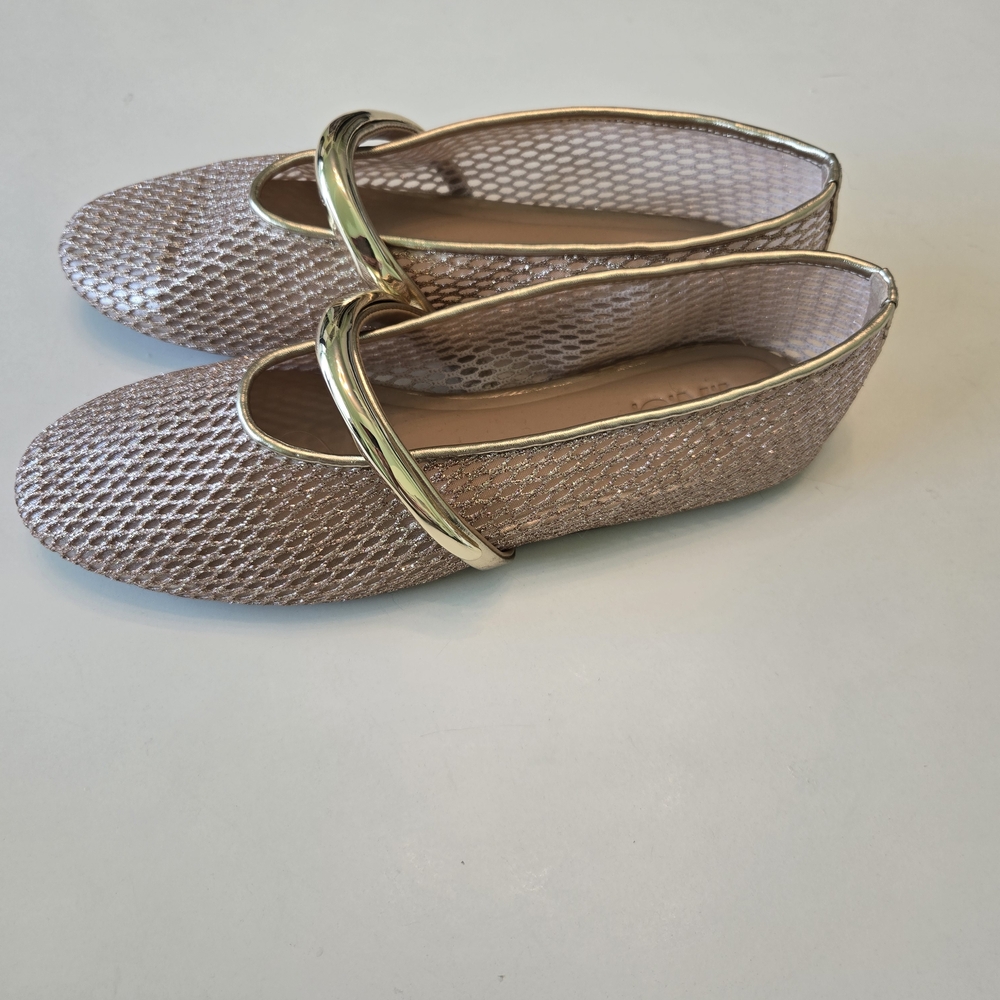 Womens Size 7.5 INC Ballet Flats, Gold, Mesh, Like New